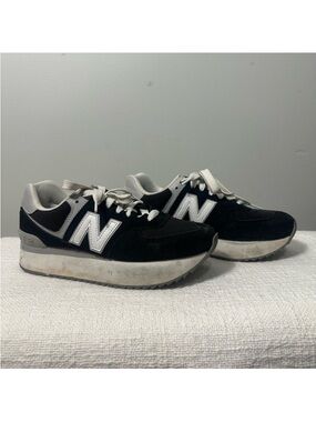 New Balance 574 Platform Sneakers Black White Size 10 Athletic Shoes